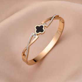 Four-leaf clover bracelet senior sense of rose gold with diamonds Korean bracelet versatile fashion light luxury titanium steel hand jewelry light lux