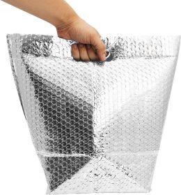 Pack of 10 Insulated Thermal Bubble Bags with Hand Hole. Lightweight High Capacity Metallized Foil Tote Bag 8x8x12 Easy Use Adhesive Tape Seal Closure