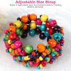 Multi-Color Wooden Beaded Stretchy Bracelet Colorful Exotic Style Elastic Bracelets For Women Girls Children