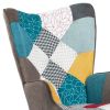 Accent Chair with Ottoman, Living Room Chair and Ottoman Set, Comfy Side Armchair for Bedroom, Creative Splicing Cloth Surface