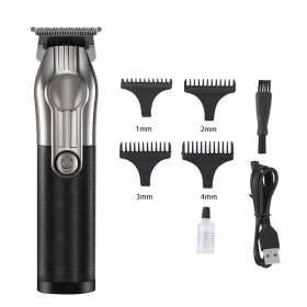 LCD Digital Display USB Charging Retro Oil Head Carving Hair Clipper (Option: Silver black-USB)