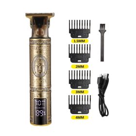 Digital Display Electric Stainless Steel Hair Clipper (Option: Buddha head-USB)