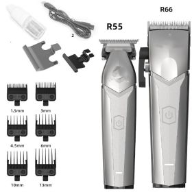 Hair Clipper For Household Carving In Barber Shop (Option: R66 silver R55 silver-USB)