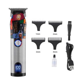 LCD Digital Display USB Charging Retro Oil Head Carving Hair Clipper (Option: Graffiti-USB)