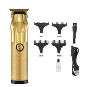 LCD Digital Display USB Charging Retro Oil Head Carving Hair Clipper (Option: Gold-USB)