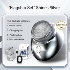 Men's USB Rechargeable Portable Mini Electric Shaver (Option: Silver Ice Three Leaf Blade-USB)