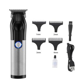 LCD Digital Display USB Charging Retro Oil Head Carving Hair Clipper (Option: Black and silver-USB)