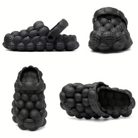 Women's Soft Sole Bubble Clogs; Lightweight Solid Color Closed Toe Adjustable Strap Sandals; Indoor & Outdoor Slippers (Color: Black, size: 8.5-9)