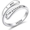 FIASASO 925 Sterling Silver Rings I am Enough Inspirational Rings Faith Christian Cross Encouragement Statement Rings for Women Men