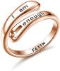 FIASASO 925 Sterling Silver Rings I am Enough Inspirational Rings Faith Christian Cross Encouragement Statement Rings for Women Men