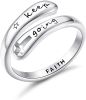 FIASASO 925 Sterling Silver Rings I am Enough Inspirational Rings Faith Christian Cross Encouragement Statement Rings for Women Men