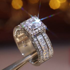 Shiny Halo Ring Inlaid Square Cut Shiny Zircon Elegant Wedding Engagement Promise Ring For Women & Girls Valentine's Day Jewelry (size: 8)