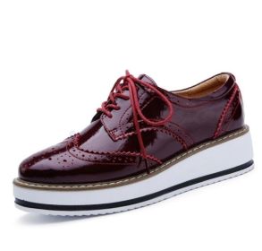 Leathe Square-Toe Lace-up Platform Oxford Sneakers (Color: Dark Red, size: 7.5)