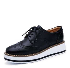 Leathe Square-Toe Lace-up Platform Oxford Sneakers (Color: Black 02, size: 7.5)