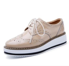 Leathe Square-Toe Lace-up Platform Oxford Sneakers (Color: Light, size: 9.5)