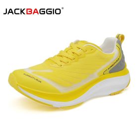JACKBAGGIO Running Shoes For Marathon Professional Running Sports Shoes; Full Palm Foot Arch Carbon Plate; Thick-soled Shock-Absorbing (USA Size: 8.5, Color: Yellow)