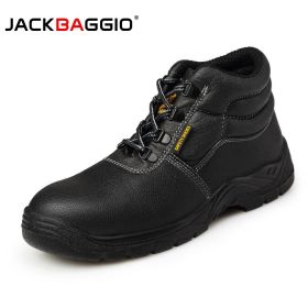 JACKBAGGIO Men's Protective Shoes Leather High-top Labor Insurance Shoes Anti-Smashing Anti-piercing Safety Shoes (size: 44)