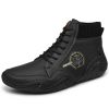 Spring Autumn High Top Leather Shoes Winter Fleece Martin Boots Men Casual Sport Waterproof 38-48 Sock Mouth Outdoor Retro Cozy