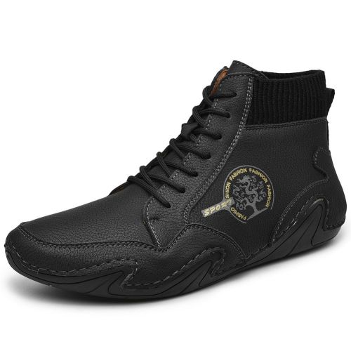 Spring Autumn High Top Leather Shoes Winter Fleece Martin Boots Men Casual Sport Waterproof 38-48 Sock Mouth Outdoor Retro Cozy