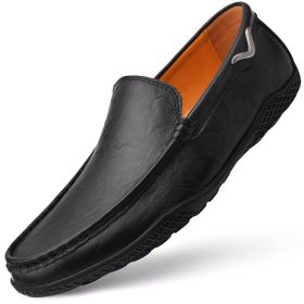 Leather Men Shoes Luxury Trendy 2022 Casual Slip on Formal Loafers Men Moccasins Italian Black Male Driving Shoes Sneakers (Color: Black, size: 39)