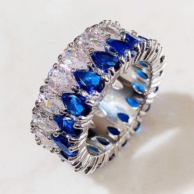 Huitan Fashion Eternity Promise Rings Women Colorful Cubic Zircon Stylish Female Accessories for Party Daily Wear Luxury Jewelry (Main Stone Color: F1214, Ring Size: 7)