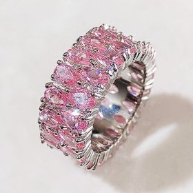 Huitan Fashion Eternity Promise Rings Women Colorful Cubic Zircon Stylish Female Accessories for Party Daily Wear Luxury Jewelry (Main Stone Color: F1215, Ring Size: 10)