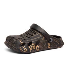 Clogs for men; outdoor slippers; soft non-slip beach sandals; men's slippers (colour: Black gold, size: 42)