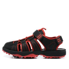 New Men's Golf Sandals Men's Outdoor Beach Shoes Summer Shoes Leather Sandals Men's Golf Shoes (Color: Black Red, size: EUR41)