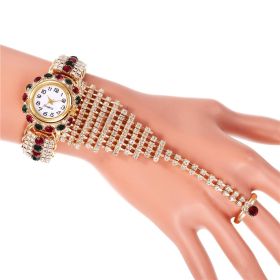 Ladies Full Diamond Claw Chain Ring Set Watch (Color: color)