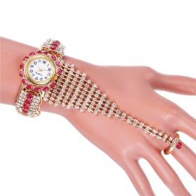 Ladies Full Diamond Claw Chain Ring Set Watch (Color: Pink)