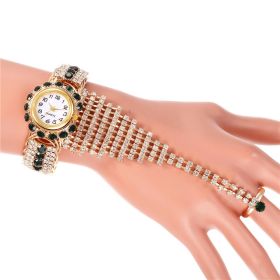 Ladies Full Diamond Claw Chain Ring Set Watch (Color: Green)