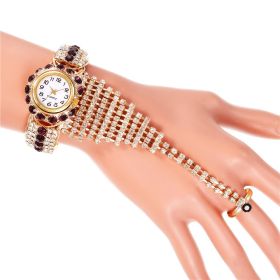 Ladies Full Diamond Claw Chain Ring Set Watch (Color: Purple)