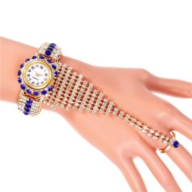 Ladies Full Diamond Claw Chain Ring Set Watch (Color: Blue)
