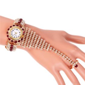 Ladies Full Diamond Claw Chain Ring Set Watch (Color: Red)