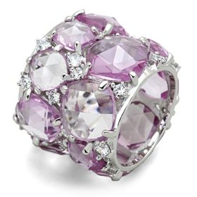 LOS768 - Rhodium 925 Sterling Silver Ring with Synthetic Corundum in Light Rose (size: 6)
