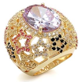 LO1596 - Imitation Gold Brass Ring with AAA Grade CZ in Light Amethyst (size: 7)