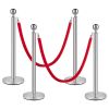 Stanchions and Velvet Ropes, Silver Crowd Control Barriers Red Rope 5FT/1.5 M, Stainless Steel Stanchion Post, Rope Safety Barriers Waterproof and Rus