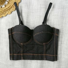 Denim Camisole Women Beauty Back Cropped Free Underwear Outer Wear Boning Corset Top All Match Nightclub Disco Tube Top (Color: Black, size: XL-38/85B)
