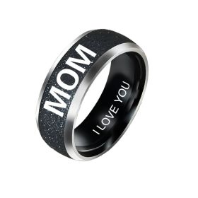 Engraving Text LOVE MOM DAD SON DAUGHTER Stainless Steel Couple Rings For Women And Man Family Ring Couples Jewelry (Sive: 7, Style: MOM)