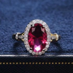 Big Oval Shaped Rose Red Cubic Zirconia Women Rings Luxury Ladies Jewelry for Party Best Mother's Gift Brilliant Rings (size: 9)