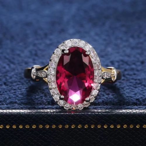 Big Oval Shaped Rose Red Cubic Zirconia Women Rings Luxury Ladies Jewelry for Party Best Mother's Gift Brilliant Rings