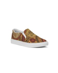 Men's Athletic Sneakers, Brown Paisley Low Top Slip-On Canvas Sports Shoes - 01EB3Z (Color: Brown, size: 9.5)