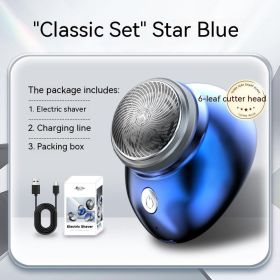 Men's USB Rechargeable Portable Mini Electric Shaver (Option: Blue six Leaf Blade-USB)