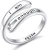 FIASASO 925 Sterling Silver Rings I am Enough Inspirational Rings Faith Christian Cross Encouragement Statement Rings for Women Men