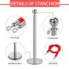 Stanchions and Velvet Ropes, Silver Crowd Control Barriers Red Rope 5FT/1.5 M, Stainless Steel Stanchion Post, Rope Safety Barriers Waterproof and Rus