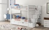 Full Over Full Bunk Bed with Shelves and 6 Storage Drawers