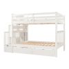 Full Over Full Bunk Bed with Shelves and 6 Storage Drawers