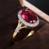 Big Oval Shaped Rose Red Cubic Zirconia Women Rings Luxury Ladies Jewelry for Party Best Mother's Gift Brilliant Rings